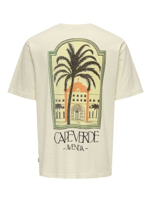 ONLY&SONS OSJLUIS PALM RLX SS TEE JRS Antique White/CAP VERDE | Freewear OSJLUIS PALM RLX SS TEE JRS - www.freewear.nl - Freewear