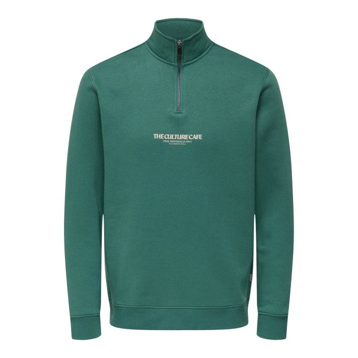 ONLY&SONS ONSCERES PRINTET REG HALF ZIP Mallard Green/CULTURE | Freewear ONSCERES PRINTET REG HALF ZIP - www.freewear.nl - Freewear