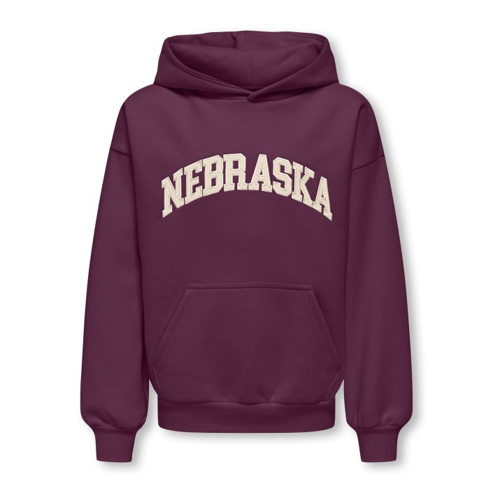 ONLY&SONS OSJGRAHAM RLX LS HOODIE SWT Mauve Wine/NEBRASKA WHITE | Freewear OSJGRAHAM RLX LS HOODIE SWT - www.freewear.nl - Freewear