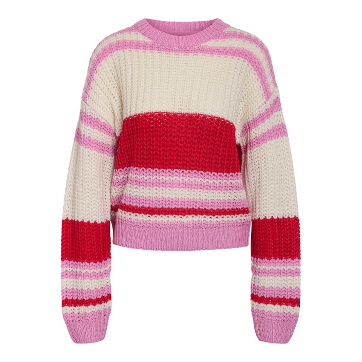Noisy May NMCHARLIE L/S O-NECK KNIT NOOS Birch/TOMATO + BON BON | Freewear NMCHARLIE L/S O-NECK KNIT NOOS - www.freewear.nl - Freewear
