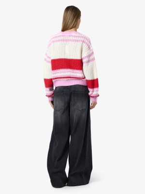 Noisy May NMCHARLIE L/S O-NECK KNIT NOOS Birch/TOMATO + BON BON | Freewear NMCHARLIE L/S O-NECK KNIT NOOS - www.freewear.nl - Freewear