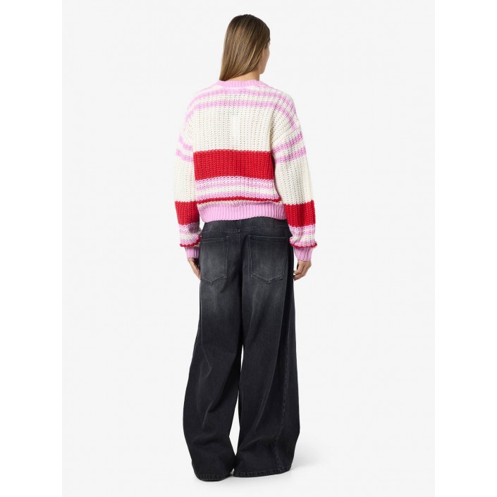 Noisy May NMCHARLIE L/S O-NECK KNIT NOOS Birch/TOMATO + BON BON | Freewear NMCHARLIE L/S O-NECK KNIT NOOS - www.freewear.nl - Freewear