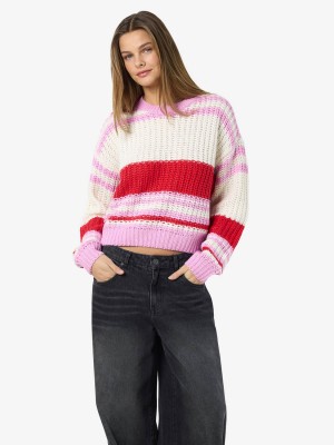 Noisy May NMCHARLIE L/S O-NECK KNIT NOOS Birch/TOMATO + BON BON | Freewear NMCHARLIE L/S O-NECK KNIT NOOS - www.freewear.nl - Freewear