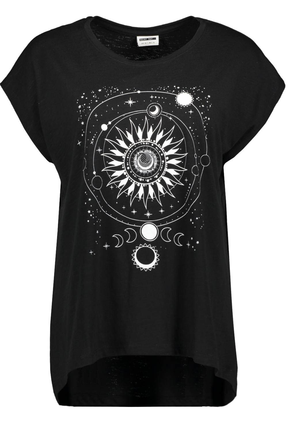 Noisy may T-shirt Nmmathilde S/s Printed Long Top Bg 27021633 Black/sun Full M Dames Maat - S