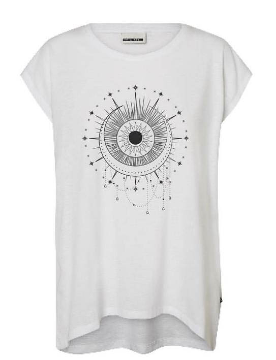 Noisy may T-shirt Nmmathilde S/s Printed Long Top Bg 27021633 Bright White/sun&moon P Dames Maat - XS