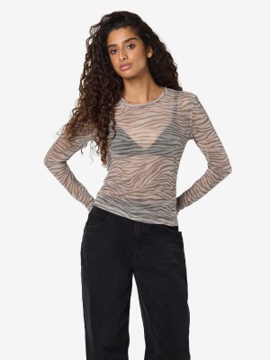 Noisy May NMJUDITH L/S MESH TOP JRS LX Chinchilla/MOREL ZEBRA | Freewear NMJUDITH L/S MESH TOP JRS LX - www.freewear.nl - Freewear