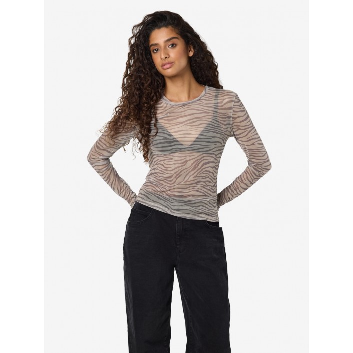 Noisy May NMJUDITH L/S MESH TOP JRS LX Chinchilla/MOREL ZEBRA | Freewear NMJUDITH L/S MESH TOP JRS LX - www.freewear.nl - Freewear