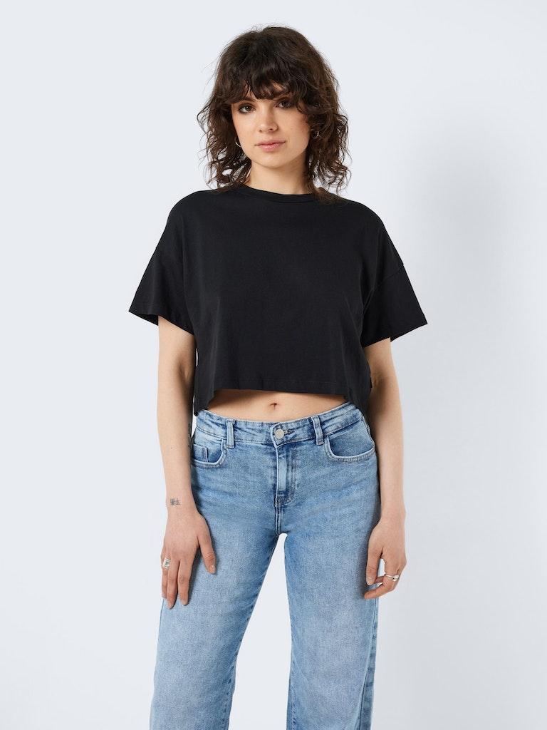 Noisy May - Alena O Neck Semi Crop Black - Tops