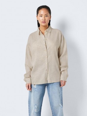 Noisy May NMLEILANI L/S LOOSE SHIRT WVN NOOS Natural | Freewear NMLEILANI L/S LOOSE SHIRT WVN NOOS - www.freewear.nl - Freewear