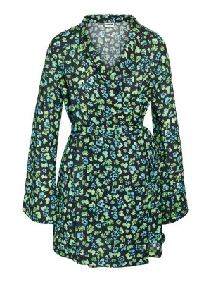 Noisy May NMCATE L/S V-NECK WRAP DRESS WVN Black/GREEN FLOWER | Freewear NMCATE L/S V-NECK WRAP DRESS WVN - www.freewear.nl - Freewear