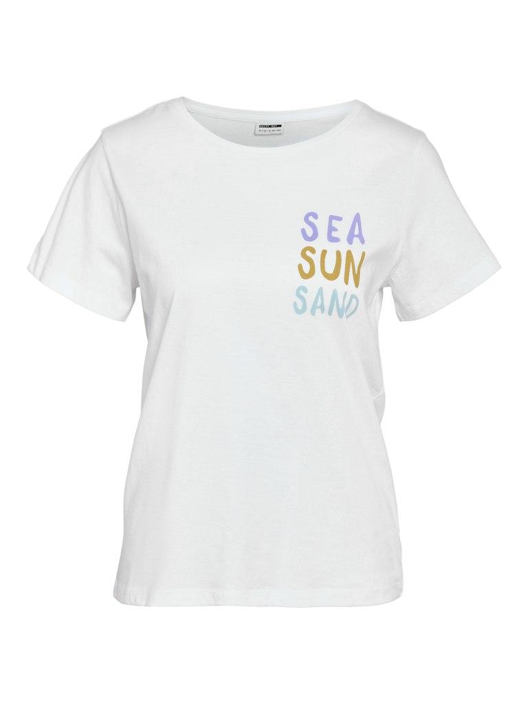 Noisy may T-shirt Nmsun Nate S/s T-shirt Jrs Fwd 27030257 Bright White/sea Sun Sand Dames Maat - XL