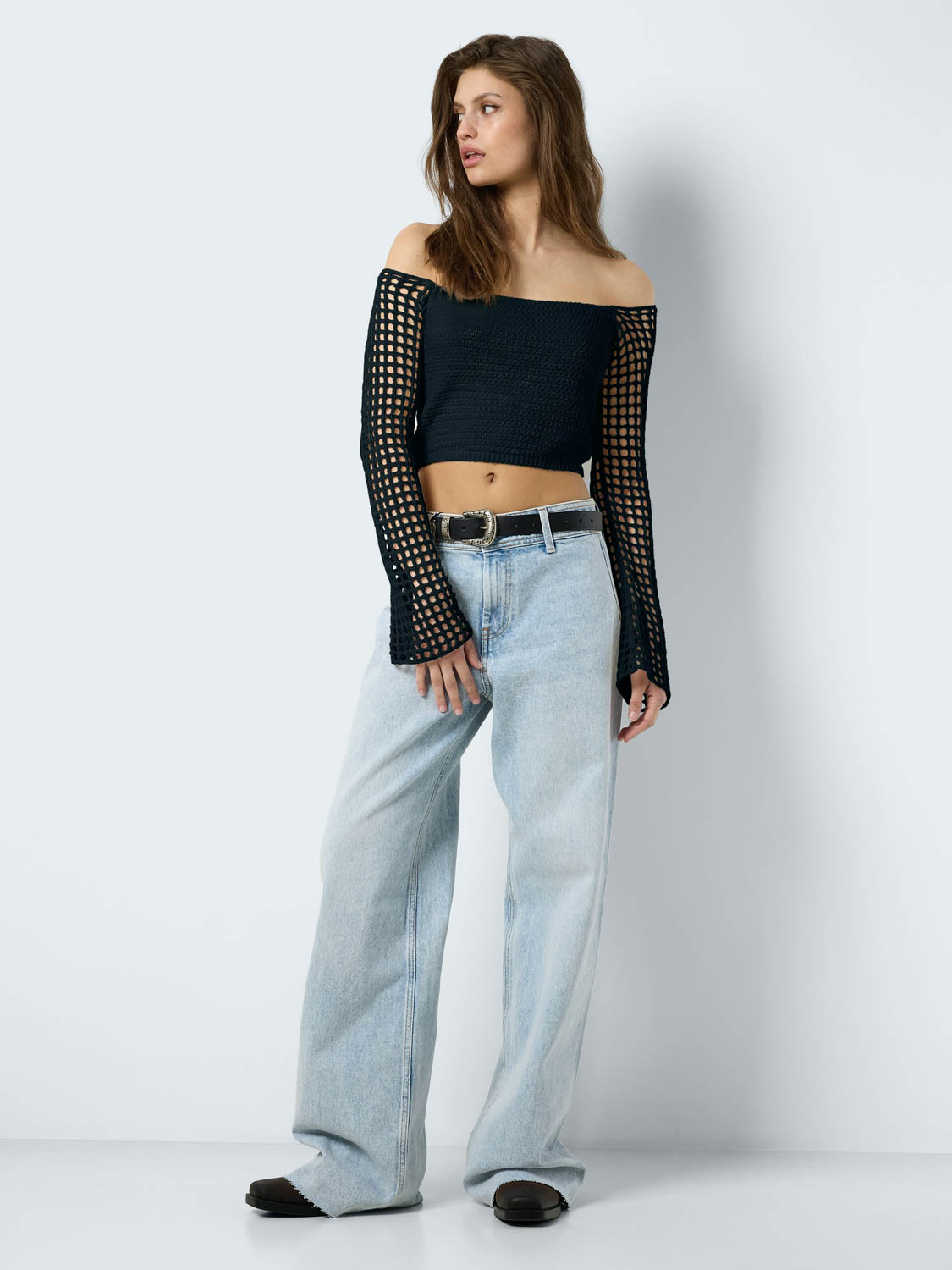 Noisy May Nmnova L/s Offshoulder Crop Knit