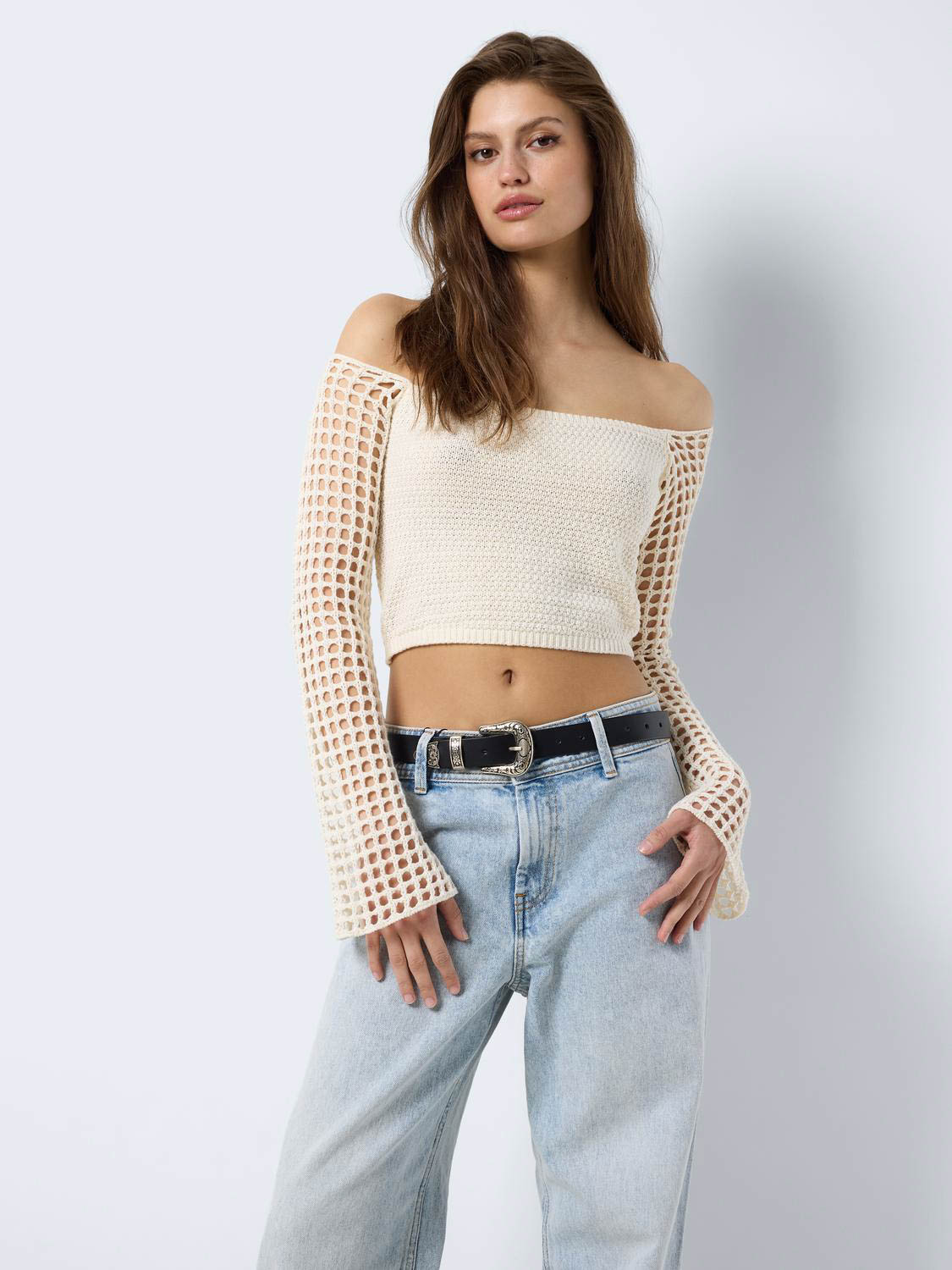 Noisy May Nmnova L s Offshoulder Crop Knit