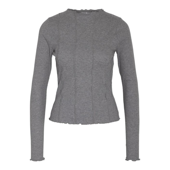 Noisy May NMSTINE L/S BABYLOCK FRONT TOP JRS Medium Grey Melange | Freewear NMSTINE L/S BABYLOCK FRONT TOP JRS - www.freewear.nl - Freewear