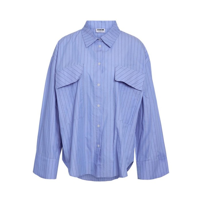 Noisy May NMFREJA L/S SHIRT PINSTRIPES WVN Cashmere Blue/BLACK | Freewear NMFREJA L/S SHIRT PINSTRIPES WVN - www.freewear.nl - Freewear