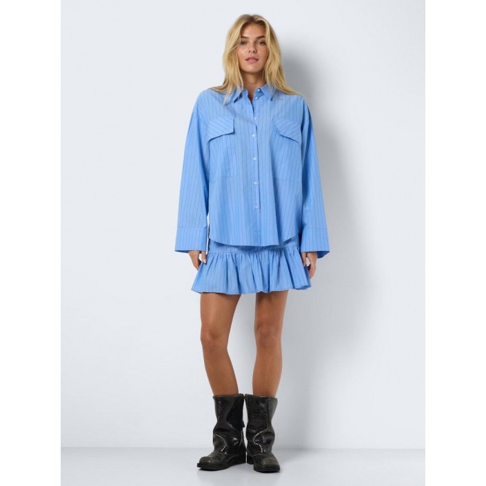 Noisy May NMFREJA L/S SHIRT PINSTRIPES WVN Cashmere Blue/BLACK | Freewear NMFREJA L/S SHIRT PINSTRIPES WVN - www.freewear.nl - Freewear
