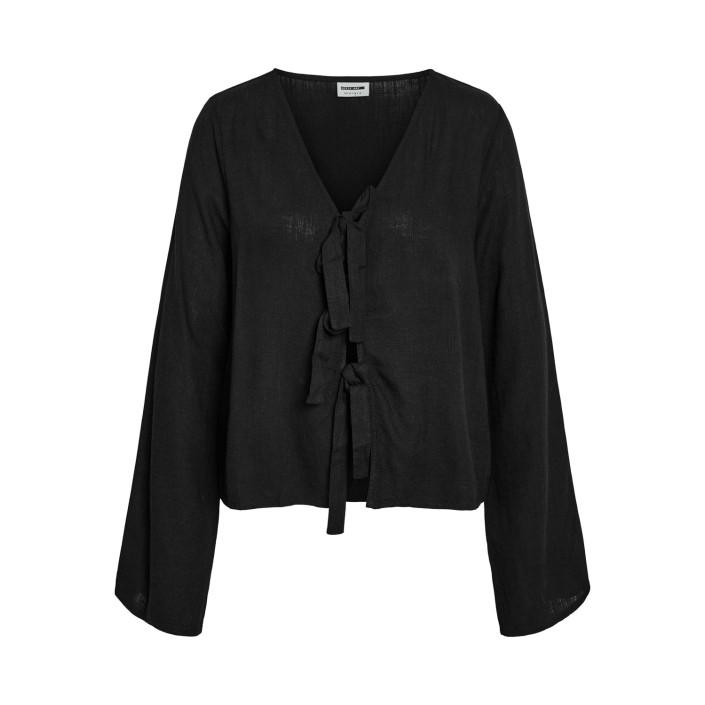 Noisy May NMLEILANI L/S V-NECK TIE BLOUSE WVN Black | Freewear NMLEILANI L/S V-NECK TIE BLOUSE WVN - www.freewear.nl - Freewear