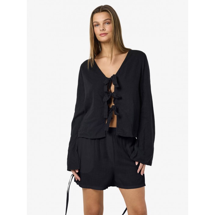 Noisy May NMLEILANI L/S V-NECK TIE BLOUSE WVN Black | Freewear NMLEILANI L/S V-NECK TIE BLOUSE WVN - www.freewear.nl - Freewear