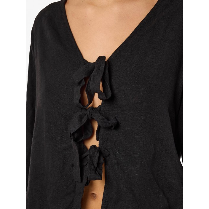 Noisy May NMLEILANI L/S V-NECK TIE BLOUSE WVN Black | Freewear NMLEILANI L/S V-NECK TIE BLOUSE WVN - www.freewear.nl - Freewear
