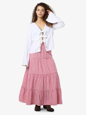 Noisy May NMLEILANI L/S V-NECK TIE BLOUSE WVN Bright White | Freewear NMLEILANI L/S V-NECK TIE BLOUSE WVN - www.freewear.nl - Freewear