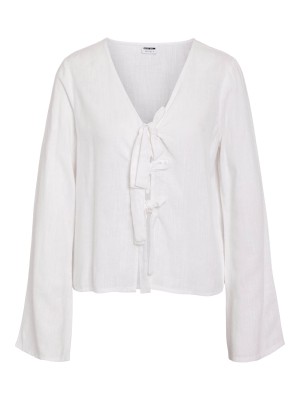 Noisy May NMLEILANI L/S V-NECK TIE BLOUSE WVN Bright White | Freewear NMLEILANI L/S V-NECK TIE BLOUSE WVN - www.freewear.nl - Freewear