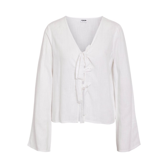 Noisy May NMLEILANI L/S V-NECK TIE BLOUSE WVN Bright White | Freewear NMLEILANI L/S V-NECK TIE BLOUSE WVN - www.freewear.nl - Freewear