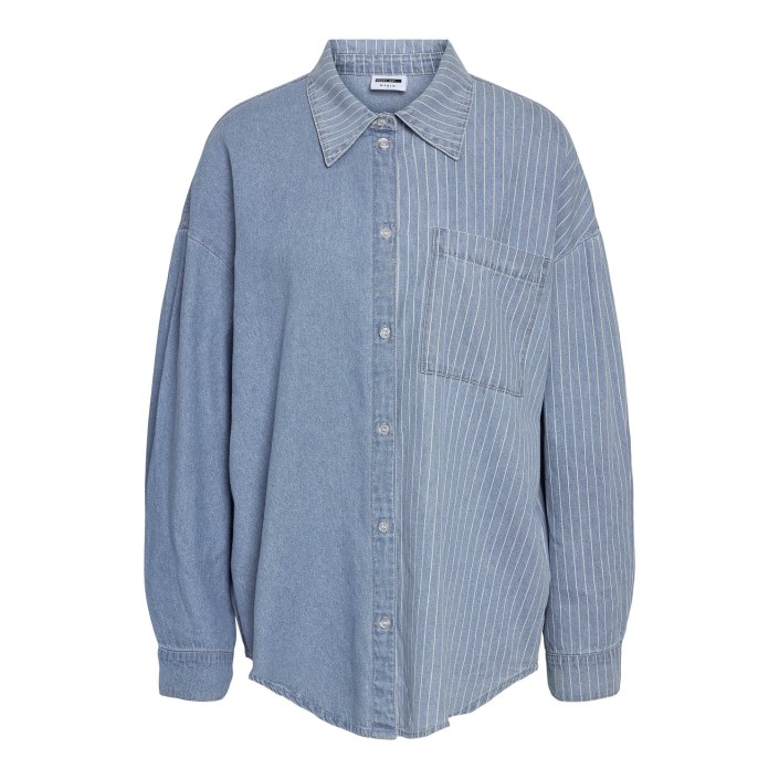 Noisy May NMKATRI L/S OVERSIZE STR SHRT BS006: Light Blue Denim | Freewear NMKATRI L/S OVERSIZE STR SHRT BS006: - www.freewear.nl - Freewear
