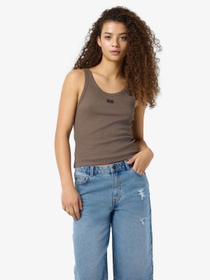 Noisy May -NMJUDY S/L TANK TOP JRS NOOS Morel/BLACK EMBR. | Freewear -NMJUDY S/L TANK TOP JRS NOOS - www.freewear.nl - Freewear