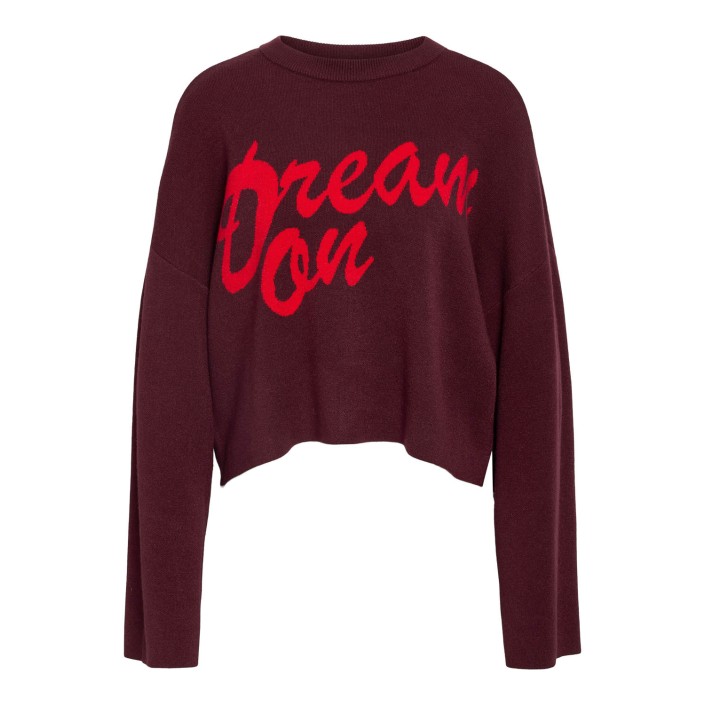 Noisy May NMSHYLA L/S O-NECK KNIT FWD DD Windsor Wine/RACING RED DREAM ON | Freewear NMSHYLA L/S O-NECK KNIT FWD DD - www.freewear.nl - Freewear