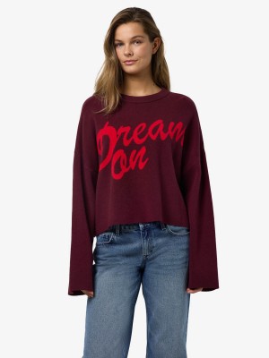 Noisy May NMSHYLA L/S O-NECK KNIT FWD DD Windsor Wine/RACING RED DREAM ON | Freewear NMSHYLA L/S O-NECK KNIT FWD DD - www.freewear.nl - Freewear