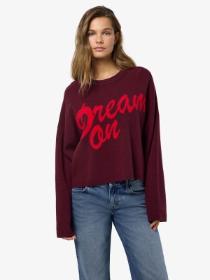 Noisy May NMSHYLA L/S O-NECK KNIT FWD DD Windsor Wine/RACING RED DREAM ON | Freewear NMSHYLA L/S O-NECK KNIT FWD DD - www.freewear.nl - Freewear