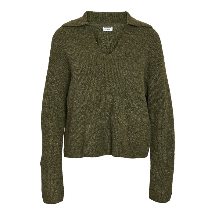 Noisy May NMNELLA L/S POLO WIDE SLEEVE KNIT F: Kalamata/MELANGE | Freewear NMNELLA L/S POLO WIDE SLEEVE KNIT F: - www.freewear.nl - Freewear