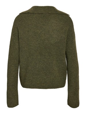 Noisy May NMNELLA L/S POLO WIDE SLEEVE KNIT F: Kalamata/MELANGE | Freewear NMNELLA L/S POLO WIDE SLEEVE KNIT F: - www.freewear.nl - Freewear