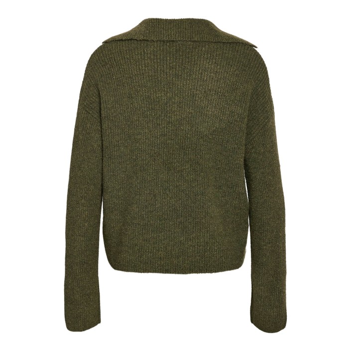 Noisy May NMNELLA L/S POLO WIDE SLEEVE KNIT F: Kalamata/MELANGE | Freewear NMNELLA L/S POLO WIDE SLEEVE KNIT F: - www.freewear.nl - Freewear