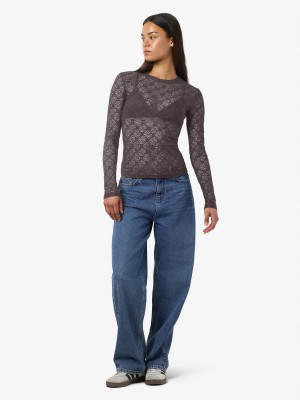 Noisy May NMJUDITH L/S LACE TOP NOOS Charcoal Gray | Freewear NMJUDITH L/S LACE TOP NOOS - www.freewear.nl - Freewear