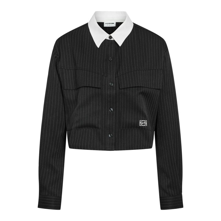 Noisy May NMDALLAS L/S CROP PINSTRIPE SHIRT F: Black/WHITE PINSTRIPE | Freewear NMDALLAS L/S CROP PINSTRIPE SHIRT F: - www.freewear.nl - Freewear
