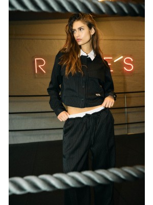 Noisy May NMDALLAS L/S CROP PINSTRIPE SHIRT F: Black/WHITE PINSTRIPE | Freewear NMDALLAS L/S CROP PINSTRIPE SHIRT F: - www.freewear.nl - Freewear