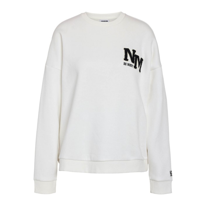 Noisy May NMBELIEVE L/S O-NECK SWEAT JRS Cloud Dancer/BLACK EMB | Freewear NMBELIEVE L/S O-NECK SWEAT JRS - www.freewear.nl - Freewear