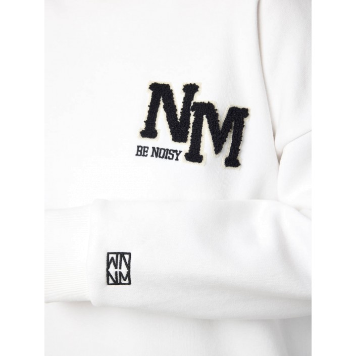 Noisy May NMBELIEVE L/S O-NECK SWEAT JRS Cloud Dancer/BLACK EMB | Freewear NMBELIEVE L/S O-NECK SWEAT JRS - www.freewear.nl - Freewear