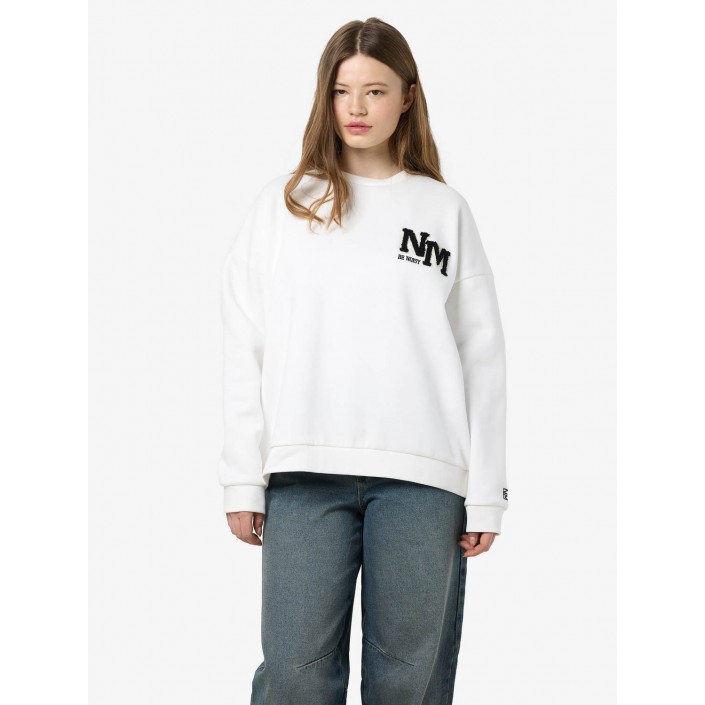 Noisy May NMBELIEVE L/S O-NECK SWEAT JRS Cloud Dancer/BLACK EMB | Freewear NMBELIEVE L/S O-NECK SWEAT JRS - www.freewear.nl - Freewear