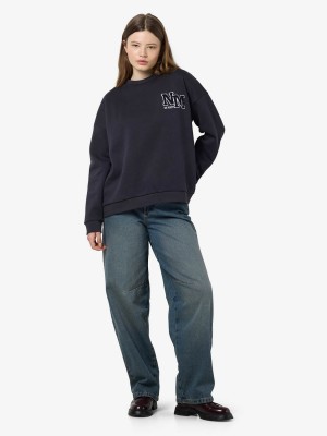 Noisy May NMBELIEVE L/S O-NECK SWEAT JRS Obsidian/BLACK EMB | Freewear NMBELIEVE L/S O-NECK SWEAT JRS - www.freewear.nl - Freewear