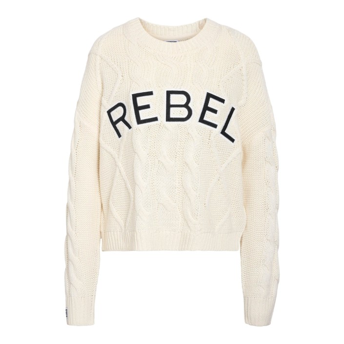 Noisy May NMREBECCA L/S O-NECK CABLE KNIT Birch/REBEL IN NAVY BLAZER | Freewear NMREBECCA L/S O-NECK CABLE KNIT - www.freewear.nl - Freewear