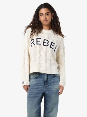 Noisy May NMREBECCA L/S O-NECK CABLE KNIT Birch/REBEL IN NAVY BLAZER | Freewear NMREBECCA L/S O-NECK CABLE KNIT - www.freewear.nl - Freewear