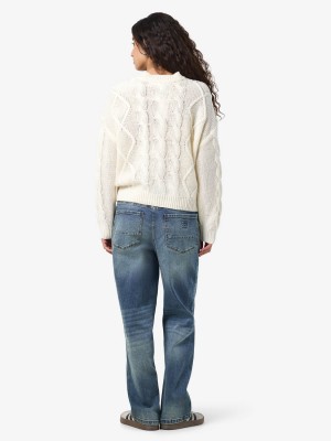 Noisy May NMREBECCA L/S O-NECK CABLE KNIT Birch/REBEL IN NAVY BLAZER | Freewear NMREBECCA L/S O-NECK CABLE KNIT - www.freewear.nl - Freewear