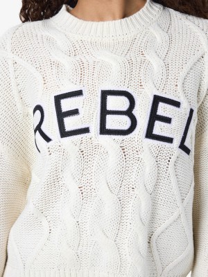 Noisy May NMREBECCA L/S O-NECK CABLE KNIT Birch/REBEL IN NAVY BLAZER | Freewear NMREBECCA L/S O-NECK CABLE KNIT - www.freewear.nl - Freewear