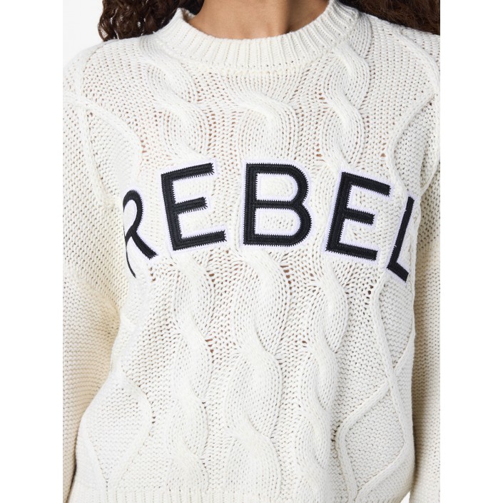Noisy May NMREBECCA L/S O-NECK CABLE KNIT Birch/REBEL IN NAVY BLAZER | Freewear NMREBECCA L/S O-NECK CABLE KNIT - www.freewear.nl - Freewear