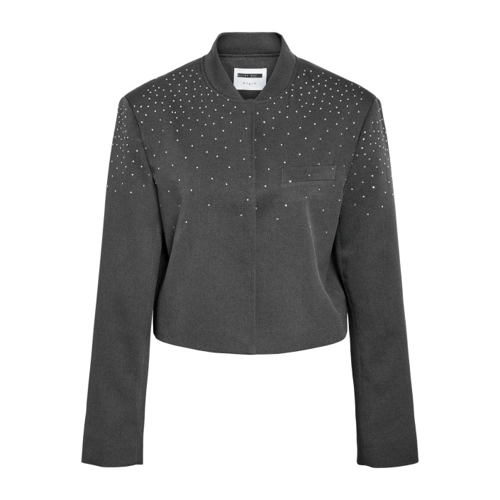 Noisy May NMELLIE RHINESTONE CROPPED JACKET F: Dark Grey Melange | Freewear NMELLIE RHINESTONE CROPPED JACKET F: - www.freewear.nl - Freewear