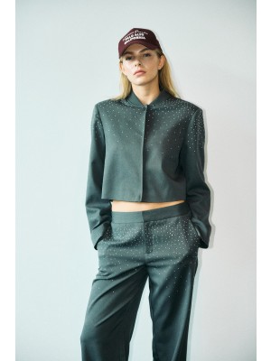 Noisy May NMELLIE RHINESTONE CROPPED JACKET F: Dark Grey Melange | Freewear NMELLIE RHINESTONE CROPPED JACKET F: - www.freewear.nl - Freewear