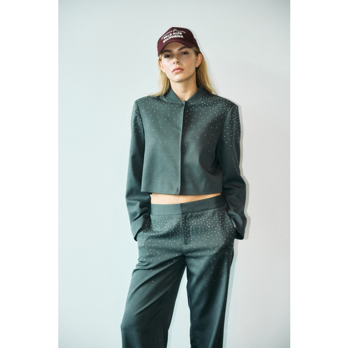 Noisy May NMELLIE RHINESTONE CROPPED JACKET F: Dark Grey Melange | Freewear NMELLIE RHINESTONE CROPPED JACKET F: - www.freewear.nl - Freewear