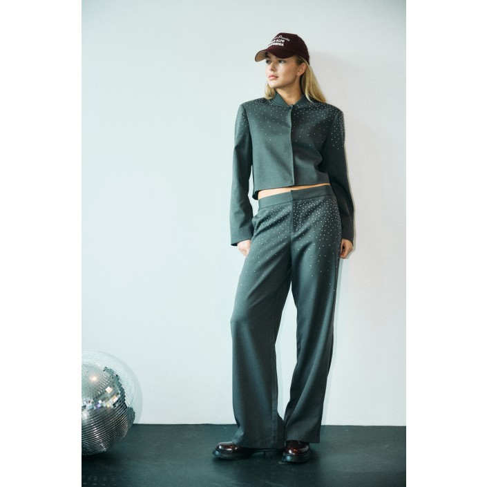 Noisy May NMELLIE RHINESTONE PANTS FWD Dark Grey Melange | Freewear NMELLIE RHINESTONE PANTS FWD - www.freewear.nl - Freewear
